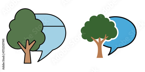 Stylized Tree and Speech Bubble Overlapping Simple Graphic Icon