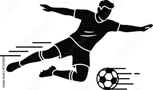 Dynamic silhouette of a soccer player kicking a ball