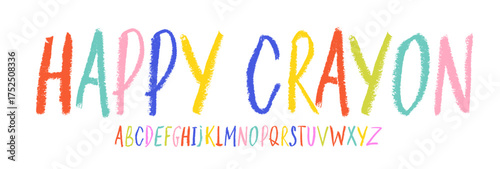 Kid crayon font alphabet with colorful typography and childish letters for school design.