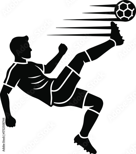 Dynamic silhouette of a soccer player kicking a ball