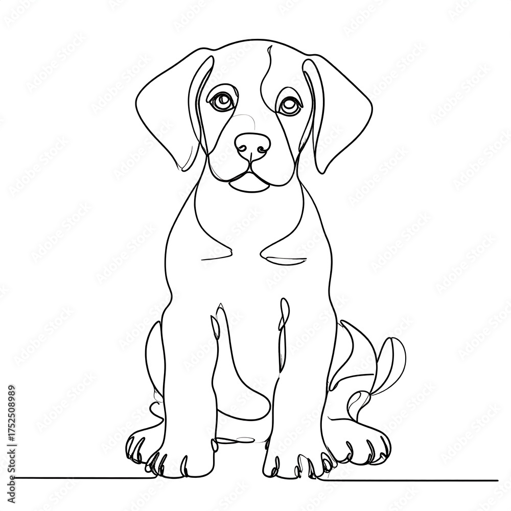 Fototapeta premium A line art illustration of a sitting puppy looking forward