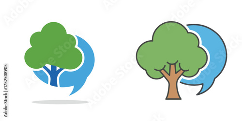 Flat Design Tree and Speech Bubble Communication Icons