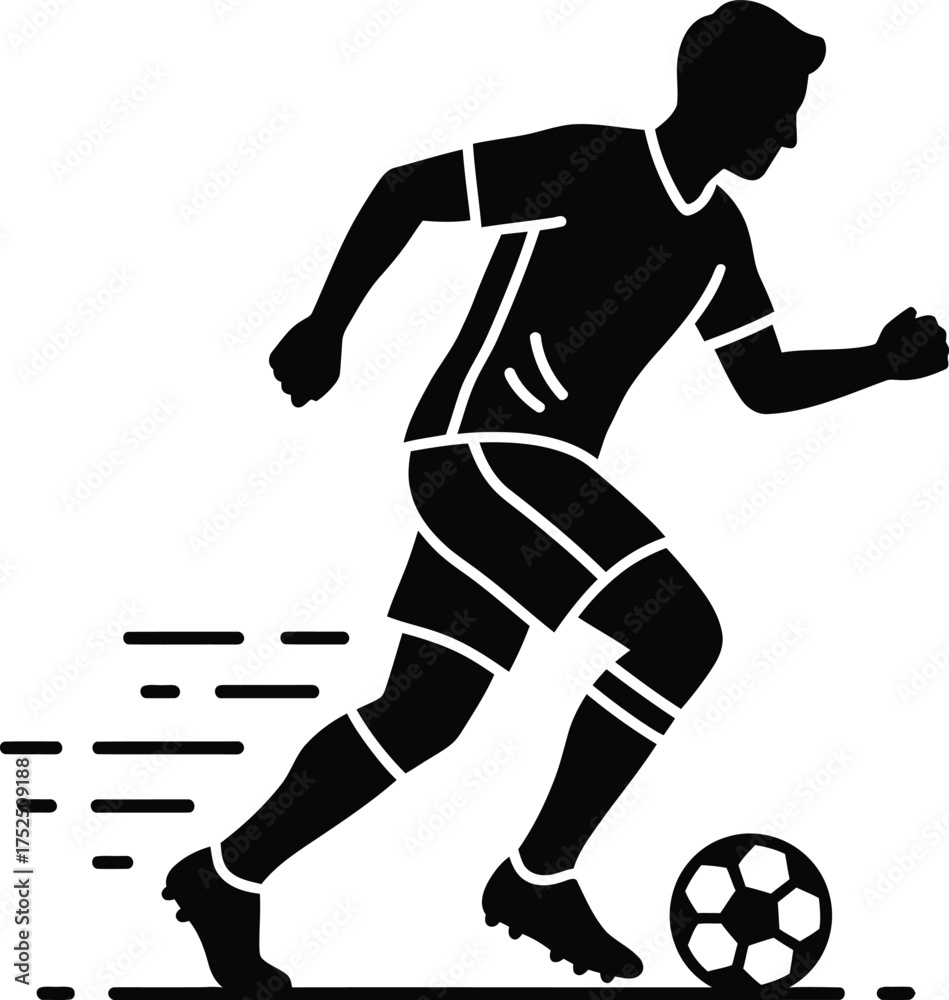 Naklejka premium Dynamic silhouette of a soccer player dribbling with speed