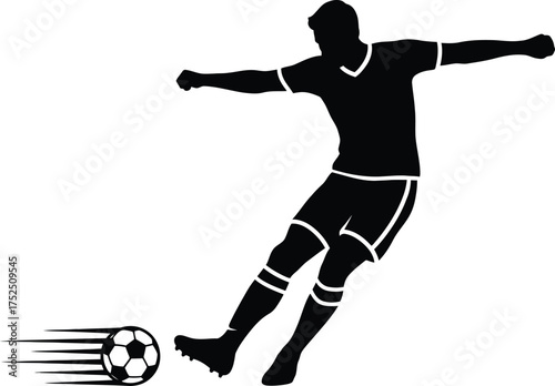 Silhouette of a soccer player kicking a ball with motion blur