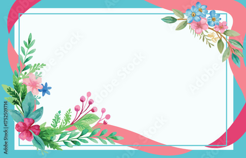 Watercolor Floral Frame with Ribbons 