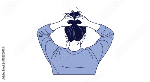A girl putting her hair up in a simple bun, ready for the day ahead, captured from behind in a modern, minimal style