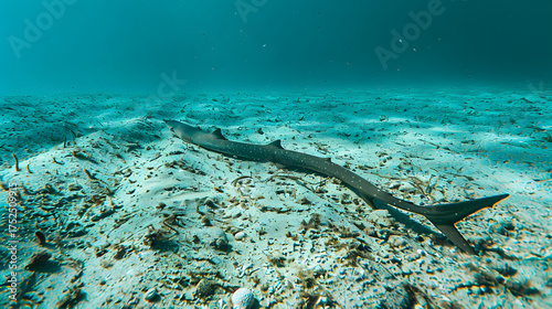 Whale shark swimming on ocean floor