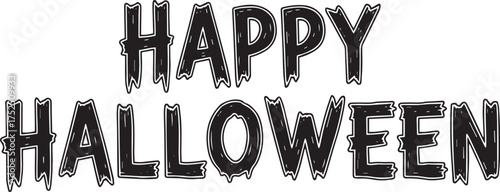 A "Happy Halloween" text design with a bubbly, slightly distorted, and dripping outline effect, giving it a playful yet spooky feel, ideal for holiday-themed graphics.