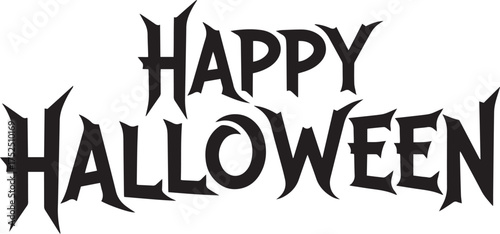 Classic gothic "Happy Halloween" text with a slight skew and sharp, decorative serifs, perfect for a traditional yet spooky holiday design.
