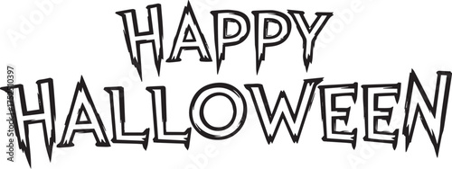 Outlined and sharp "Happy Halloween" text with a slight tilt and jagged edges, giving a classic, spooky comic-book style for the holiday.
