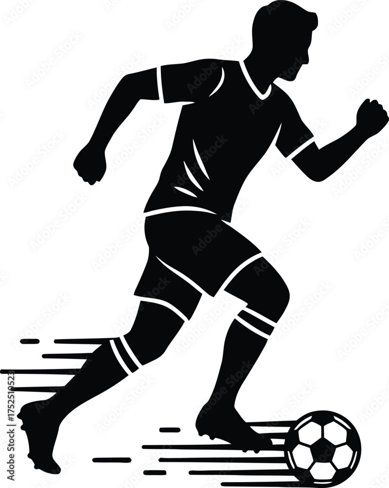 Naklejka premium Dynamic silhouette of a soccer player dribbling a ball