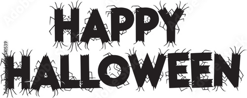 Bold, distressed "Happy Halloween" text with spooky bare branches growing from and around the letters, perfect for a rustic and eerie design.