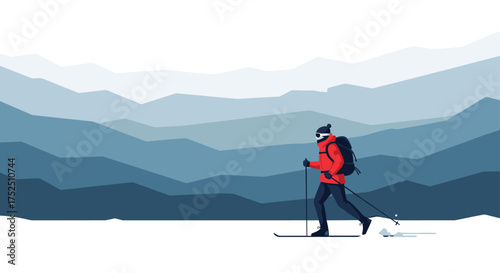 The thrill of cross-country skiing through a stunning mountain landscape, perfect for winter adventures and outdoor enthusiasts