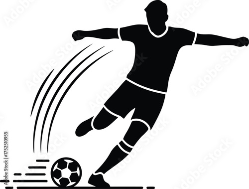 Dynamic silhouette of a soccer player kicking a ball