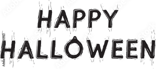 Happy Halloween text vector as inflatable balloon letters with strings, creating a festive and celebratory holiday design.