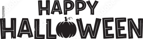 Happy Halloween text vector with a pumpkin integrated into the lettering, offering a classic and straightforward holiday design.