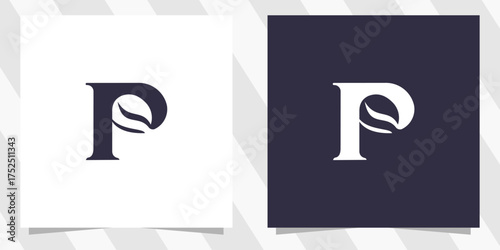 letter p with coffee logo design vector