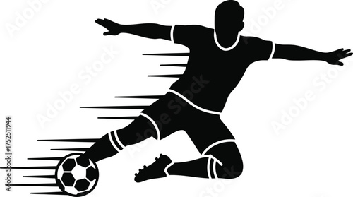 Dynamic silhouette of a soccer player kicking a ball in motion