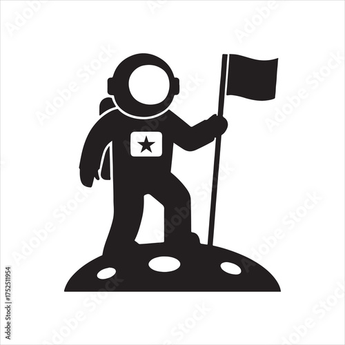 Astronaut standing on the moon holding a flag symbolic of space exploration and human achievement representing a pivotal moment in history and a giant leap for mankind silhouette