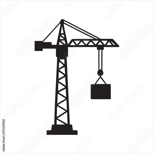 crane with a construction silhouette vector icon illustration on white background