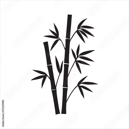 Elegant Bamboo Stalks and Leaves Silhouette Isolated on White Background for Asian Inspired Designs and Creative Projects Celebrating Nature and Minimalist Art