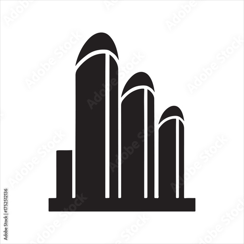 Modern city skyline silhouette with sleek curved buildings urban architecture design and minimalist graphic representation of contemporary cityscape on clear white background silhouette