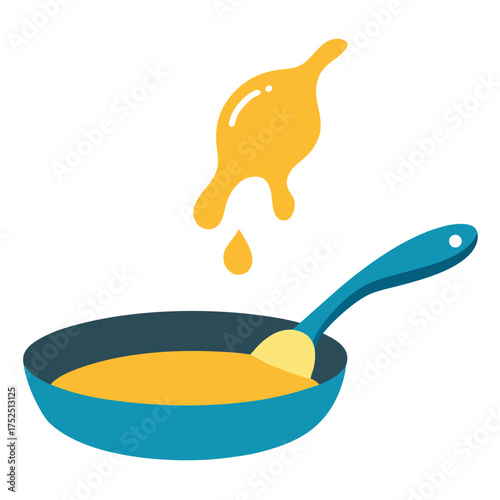 Melting butter in frying pan vector on white background.