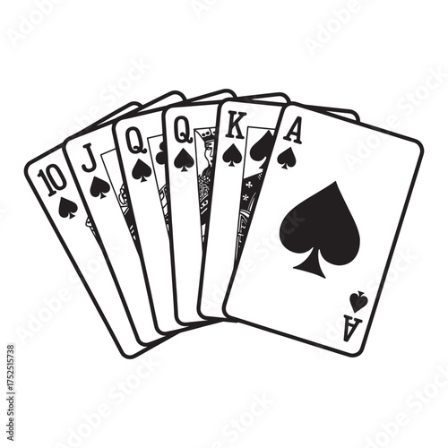 A Royal Flush of Spades in Graphic Black and White A Winning Hand of Cards