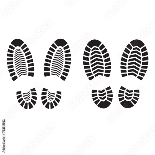 Pair of Footprints Black Shoe Prints on White Background Shoe Sole Impressions Indicating Walking Footprints Walking Away Directional Symbol
