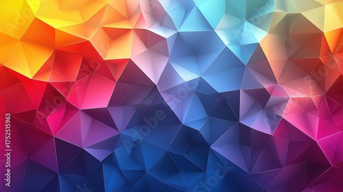 Vibrant vector background with low - poly geometric shapes in red, orange, yellow, blue, great for creative projects
