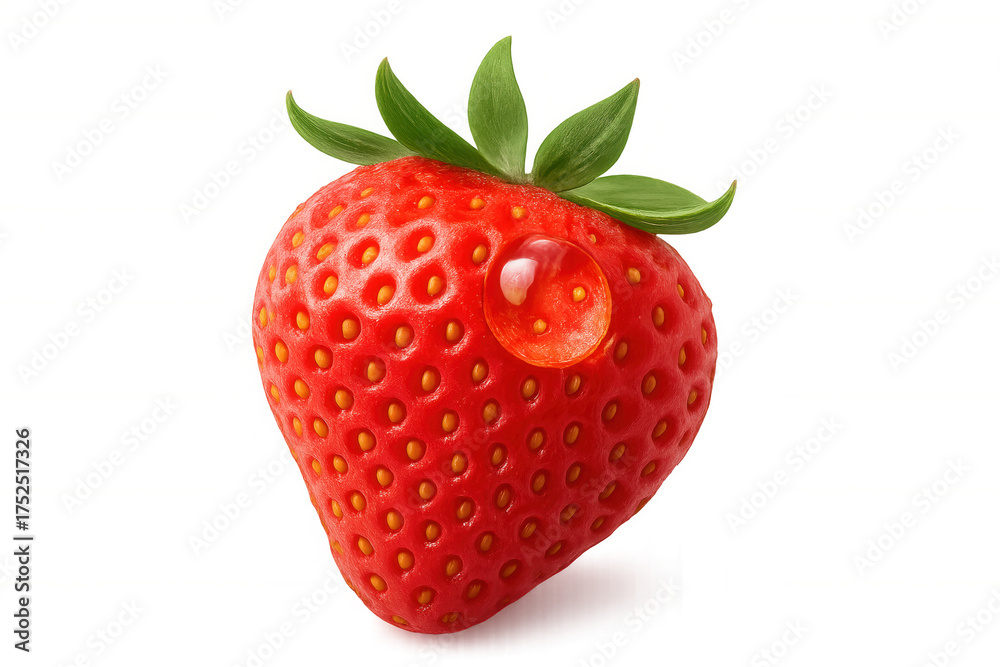 Fototapeta premium Fresh ripe strawberry with a water drop, vibrant red fruit, organic healthy berry, vitamin rich snack with transparent background