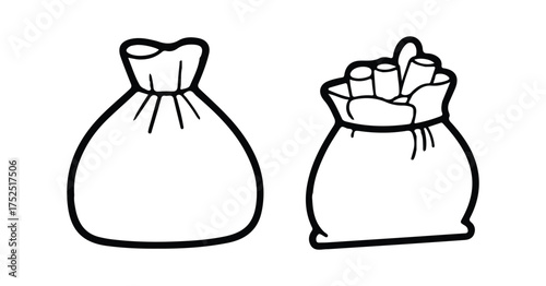 Santa Claus gift bag outline vector, christmas sack illustration, minimal line art for holiday celebration and xmas gift packaging design Line Art Vector
