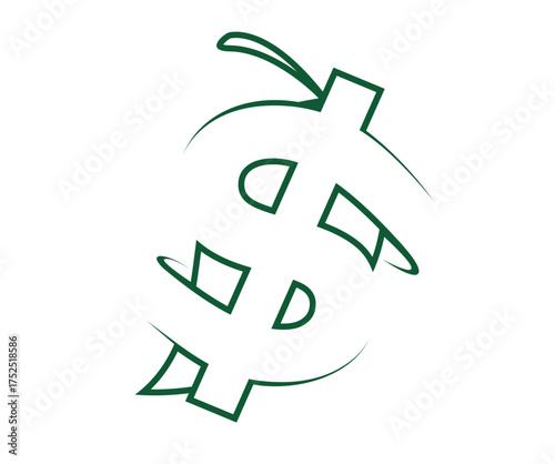 Green Dollar Sign Outline on White Background