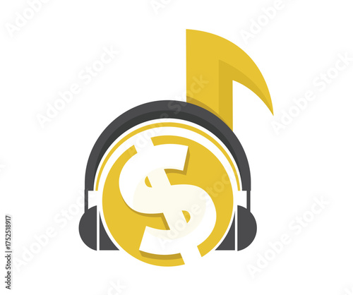 Music Note with Dollar Sign and Headphones