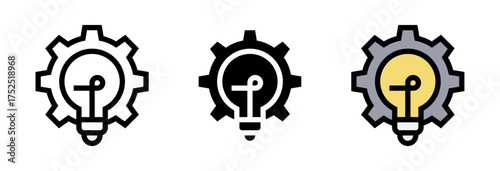 Conjunto de iconos de idea mecánica. Innovación, pensamiento técnico, creatividad y solución. Bombilla con engranaje. Ilustración vectorial