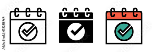 Conjunto de iconos de calendario aprobado. Planificación, organización, agenda y programación. Ilustración vectorial
