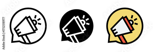 Conjunto de iconos de mensaje promocional. Marketing, publicidad, comunicación y anuncio informativo. Megáfono. Ilustración vectorial