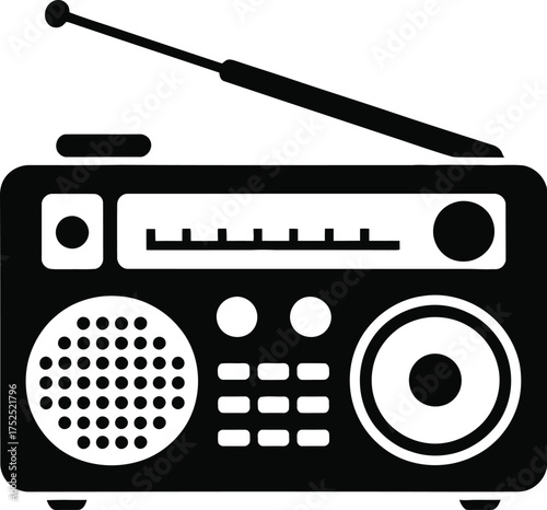 Black radio silhouette with antenna vintage retro