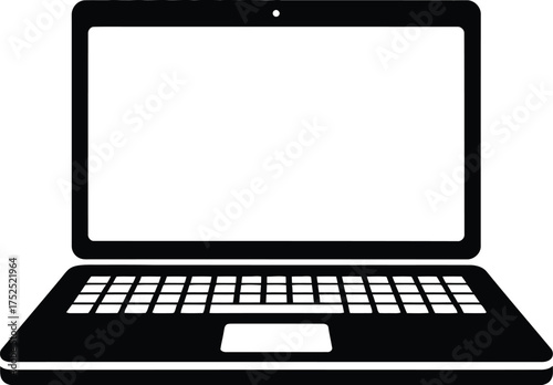 Black laptop silhouette open screen computer technology