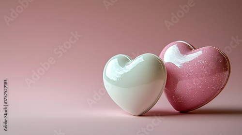 Two simple hearts, one white and one pink, floating on a gradient background
