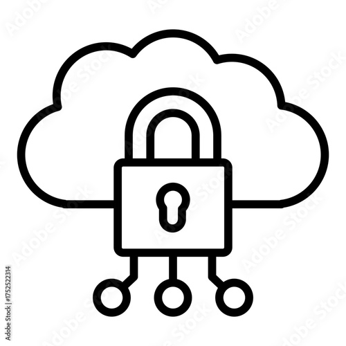 cloud data outline icon with lock for online protection