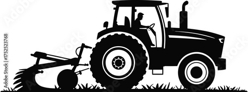 Tractor plowing field silhouette agriculture farming