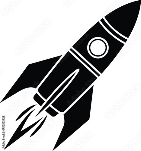 Black rocket ship with flames spaceship space
