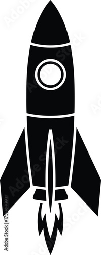 Black rocket ship with flames spaceship space