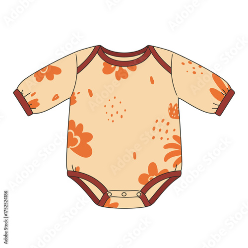 Charming baby romper featuring a delightful floral pattern in warm earthy tones perfect for little ones