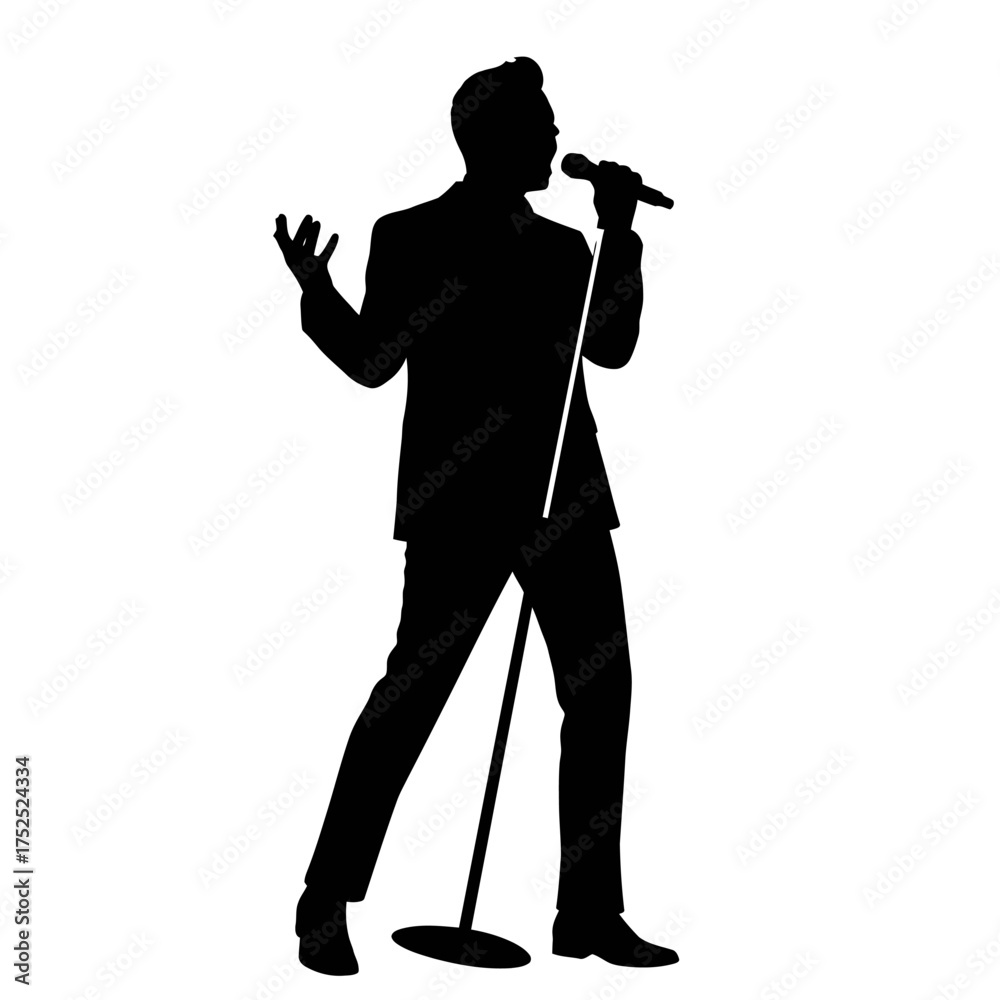 Ταπετσαρία Dynamic silhouette of a male singer performing on stage with microphone and stan