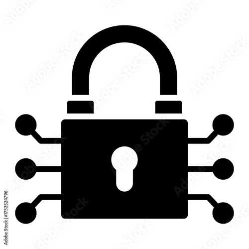 cyber protection glyph icon with lock for data network