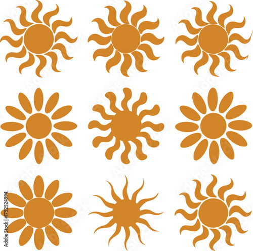 Orange sun shapes vector solar celestial