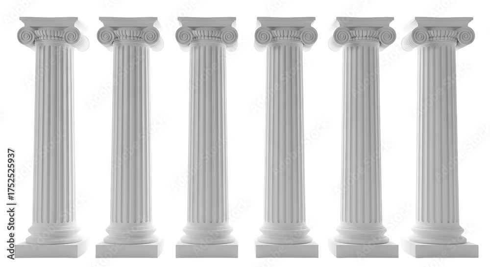 Naklejka premium Six white doric columns in a row, isolated on transparent background