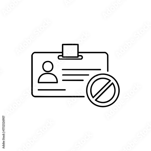Vector art of identification card with a prohibition symbol, signifying restricted access or invalid status